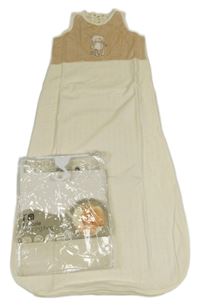 Nové - Smetanovo-hnědý plyšový spací pytel s obrázkem Mothercare