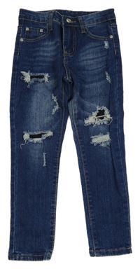 Tmavomodré skinny rifle s dírami 