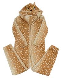 Hnedý plyšová vzorovaná kombinéza s kapucí - sob H&M