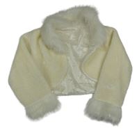 Smotanové chlpaté podšité bolerko s kožešinou