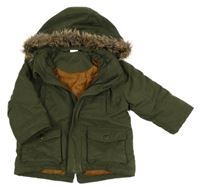 Khaki šusťáková zateplená bunda s kapucí s kožešinou H&M