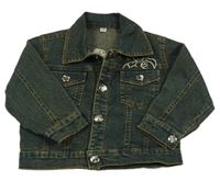 Tmavomodro-zelená rifľová bunda s výšivkou