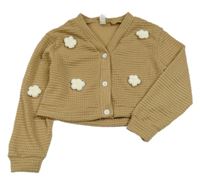 Hnedý perforovaný prepínaci crop sveter s kvetinami Shein