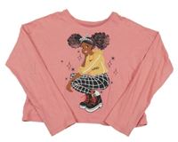 Ružové crop tričko s dívkou F&F