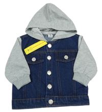 Nové - tmavomodro-sivá riflová/tepláková bunda s kapucňou shein