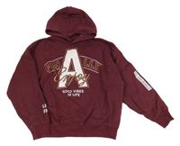 Vínová mikina s nápisem a kapucí Page one young