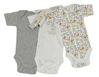 3set - 3x body - bílé so zvířátky + šedé + bílé s s levíkom  Lily & Dan