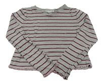 Šedo-vínovo-růžové pruhované žebrované crop triko M&S