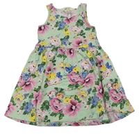 Zelenkavé kvetované bavlnené šaty H&M