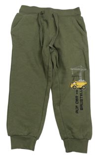 Khaki tepláky s nápisem a autem Topolino