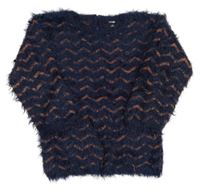 Tmavomodro-bronzový pruhovaný chlpatý sveter Kiabi