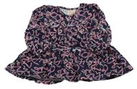 Tmavomodro-růžová vzorovaná šatová tunika 