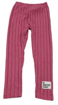 Růžové žebrované úpletové legíny 