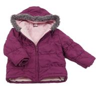 Fialová šusťáková zimní bunda s Minnie a kapucí s kožešinou Calvin Klein