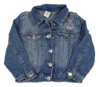 Modrá rifľová bunda s dúhou a nápismi H&M