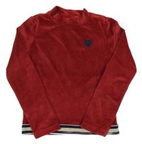 Červeno-tmavomodrá plyšová mikina so srdiečkom Alive