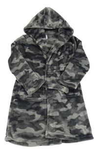 Sivý plyšový army župan s kapucňou Jeff&Co