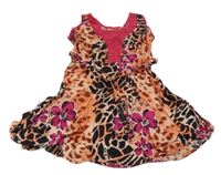 Lososovo-čierno-fuchsiové vzorované šaty s kvetmi