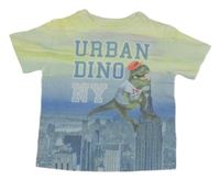 Žlto-modré tričko s dinem a nápisom Kiki&Koko