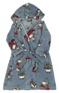 Šedý plyšový župan s auty a kapucí 