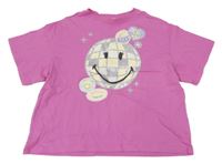 Růžovofialové oversize crop tričko so smajlíkom H&M