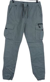 Pánské šedé cuff cargo kalhoty s kapsami Denim 