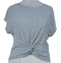 Dámské šedo-bílo-černé pruhované žebrované crop tričko s řasením Primark 