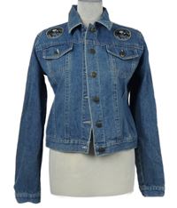 Dámská modrá crop riflová bunda s nášivkami Brooker 