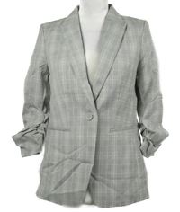 Dámske sivé kockované sako s řasenými rukávy H&M