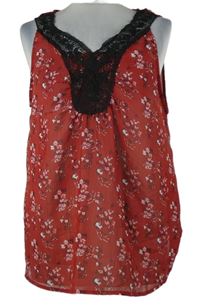 Dámský červeno-černý květovaný šifonový top s krajkou Laura Torelli 