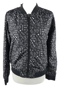 Nové - Dámský černý šusťákový bomber s nápisy Flame 