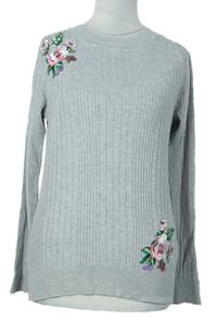 Dámsky sivý rebrovaný sveter s kvetmi New Look