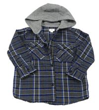 Černo-modro-bílá kostkovaná košile s kapucí River Island