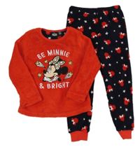 Červeno-černé chlupaté pyžamo Minnie Disney