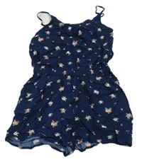 Tmavomodrý květinový kraťasový overal H&M