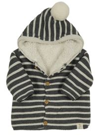 Šedo-bílý pruhovaný zateplený propínací svetr s kapucí George