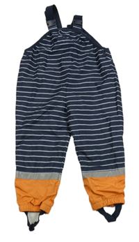 Tmavomodro-oranžové šusťákové podšité lacláče s prúžkami Topolino