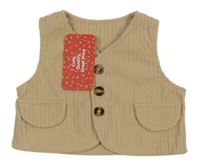 Nové - Béžová zamatová rebrovaná vesta