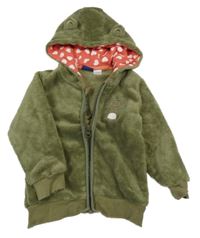 Khaki chlupatá propínací mikina s kočkou a kapucí Lupilu