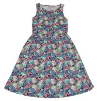 Tmavomodro-barevné květované bavlněné šaty Y.F.K.