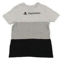 Bílo-šedo-černé tričko Playstation