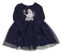 Tmavomodré šaty s tylem a Elsou H&M