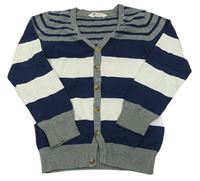 Šedo-tmavomodro-bílý pruhovaný propínací svetr H&M