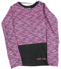 Neonově růžovo-šedo-černé sportovní crop triko s všitým topem Ergeenomixx