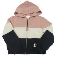 Ružovo-bielo-tmavomodrá prepínaci crop mikina s kapucňou H&M