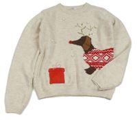 Světlebéžový melírovaný svetr s jezevčíkem PRIMARK
