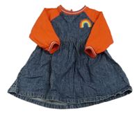 Červeno-tmavomodré teplákovo/riflové šaty s duhou Next