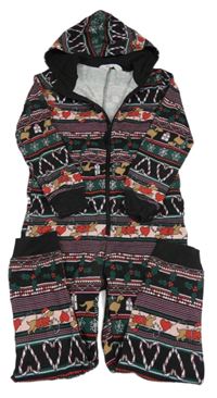 Černo-zelená vzorovaná tepláková kombinéza s pejsky a kapucí H&M