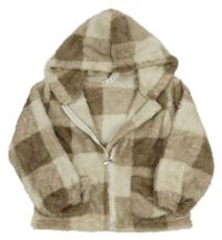 Hnedo-smotanová kockovaná chlpatá prepínaci mikina Shein