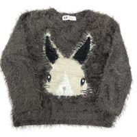 Tmavošedý chlupatý svetr s králíkem H&M